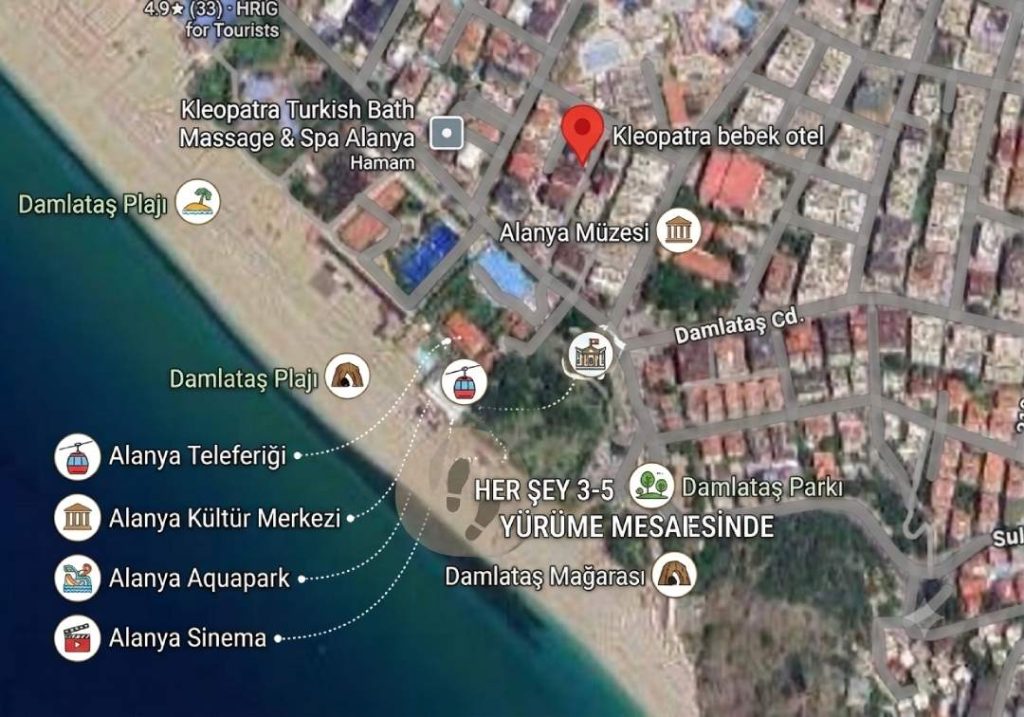 Kleopatra Plajı, Damlataş Mağarası ve Alanya Teleferiği Yakınında Merkezi Konaklama